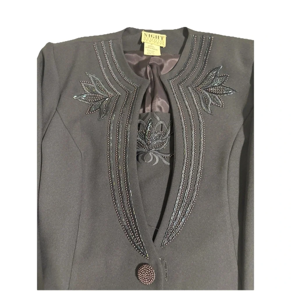 Vintage Women's Navy Evening Jacket size 14 from Night Studio by j. Worre